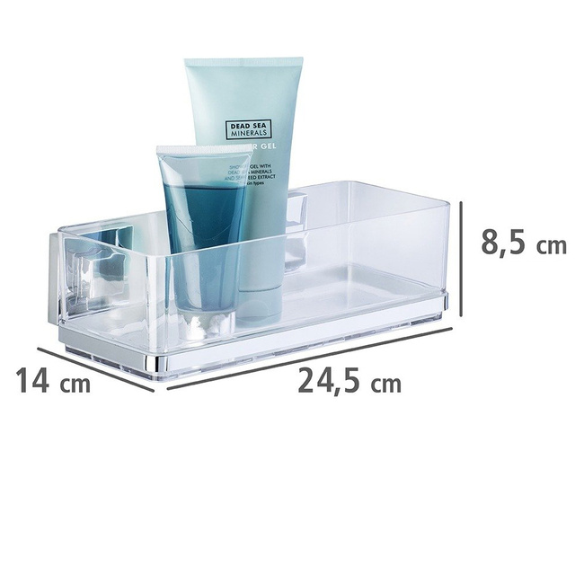 Négyzet alakú fürdőszobai polc QUADRO tárolóval, Vacuum-Loc, zuhanyzóhoz, WENKO