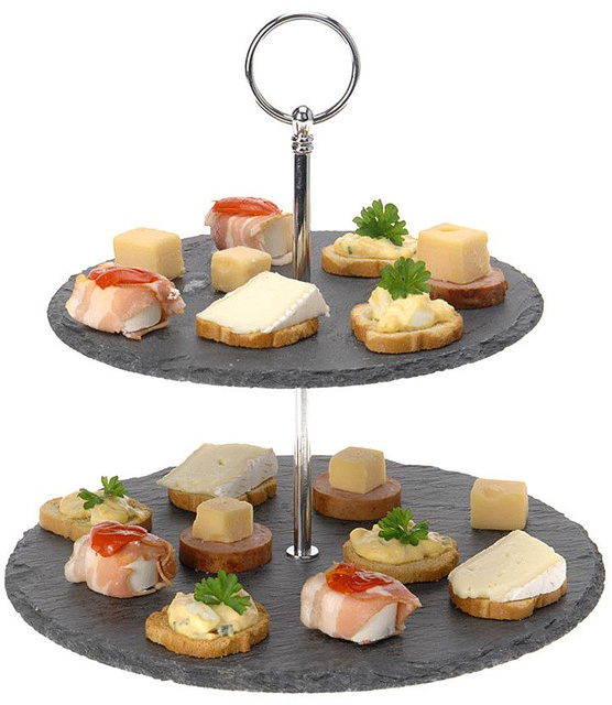 Kő torta- és snacktálca, 2 szinttel