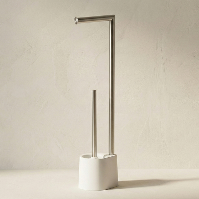 Toalettpapír tartó és WC kefe STILK, 63 cm, ezüst
