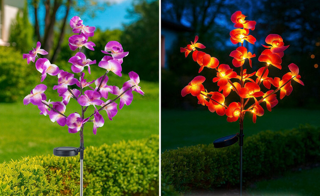 Napelemes kerti lámpák, LED orchideák, 2 darabos készlet, 75 cm