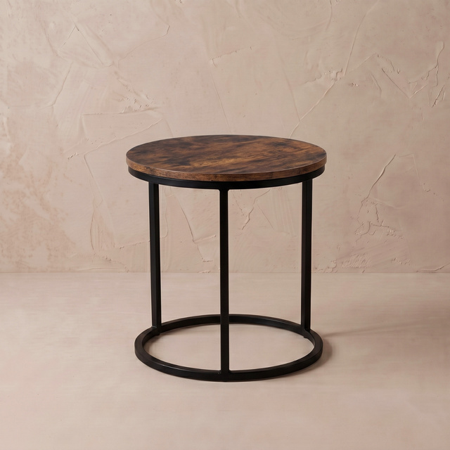 2 darab kerek dohányzóasztal szett, Ø 60 cm x 50 cm, fekete és sötétbarna