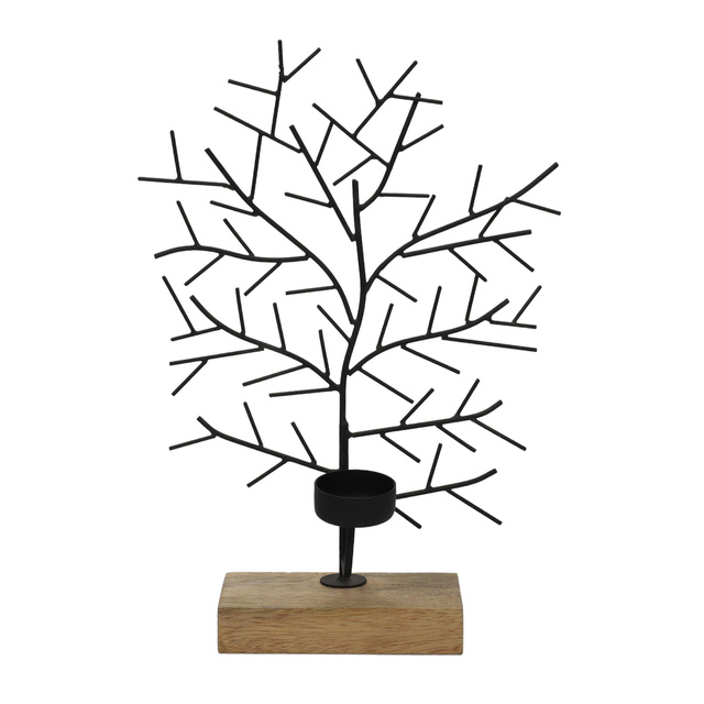 Tealight gyertyatartó, fa alakú, fém, 32 x 22 cm
