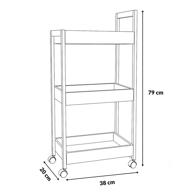 Bambusz polc kerekeken, 38 x 20 x 79 cm, fekete