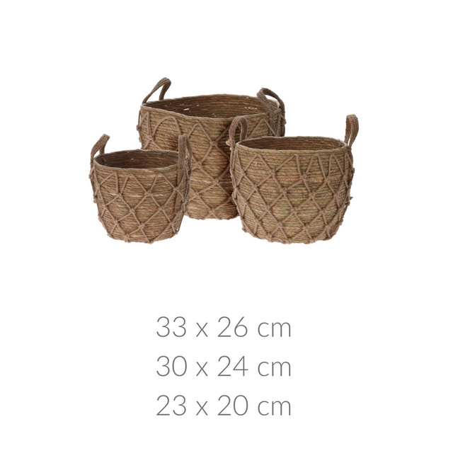 Tárolók fogantyúkkal, vesszőből és rattánból, 3 darab