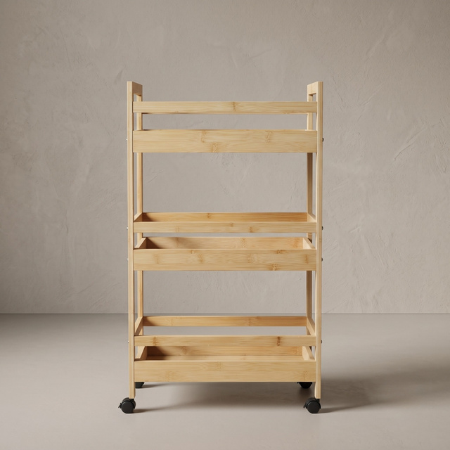 Bambusz polc kerekeken, 45,3 x 22 x 80 cm