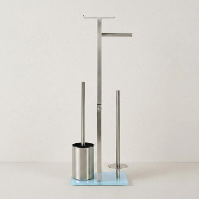 WC-papírtartó és WC-kefe állvány telefonállvánnyal HYLLA, 65 cm, ezüst