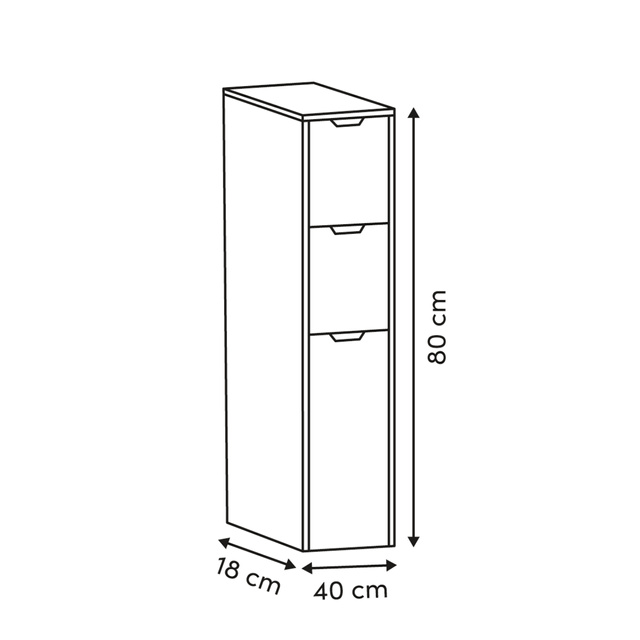 Keskeny LOA moduláris szekrény, 3 fiók, 80 cm