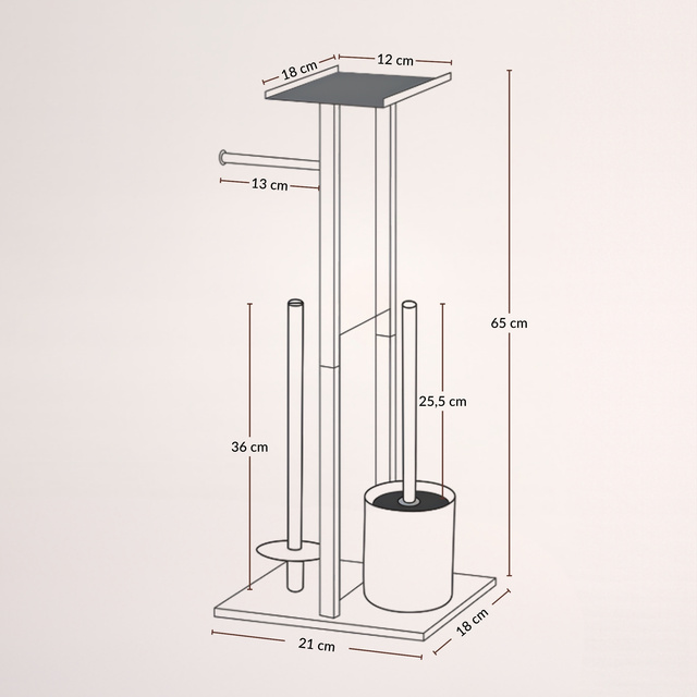 WC-papírtartó és WC-kefe állvány telefonállvánnyal HYLLA, 65 cm, fekete