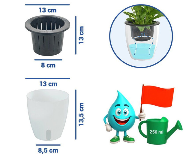 Három cserép öntözőrendszerrel, Ø 13 cm