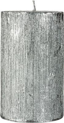 Kerek gyertya csillagokkal, L méret, 12 cm, ezüst