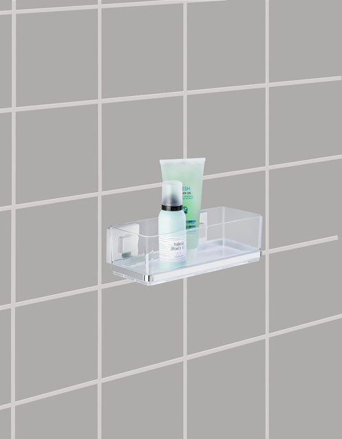 Négyzet alakú fürdőszobai polc QUADRO tárolóval, Vacuum-Loc, zuhanyzóhoz, WENKO