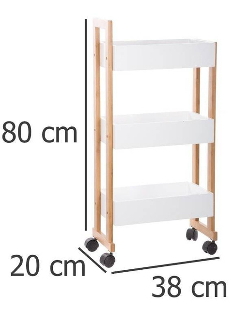 BAMBOO fürdőszobai kocsi, bambusz szekrény - 3 szint, fehér