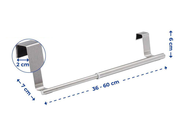 Állítható törölközőtartó, ajtóra és fiókra akasztható fogantyú, 36-60 cm, WENKO, ezüst
