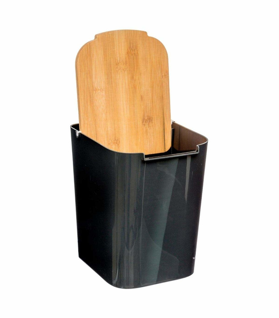BAMBOU fürdőszobai kosár bambusz fedéllel, 5L, fekete