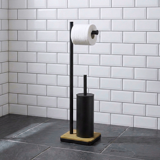 WC-kefe toalettpapír-tartóval és bambusz talppal IVLO, 65 cm
