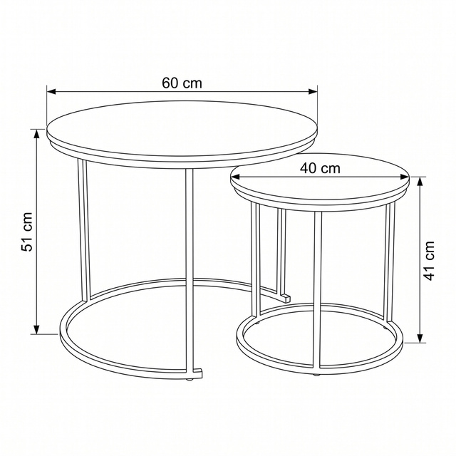 2 darab kerek dohányzóasztal szett, Ø 60 cm x 50 cm, fekete és sötétbarna