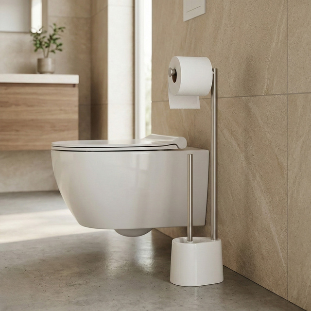 Toalettpapír tartó és WC kefe STILK, 63 cm, ezüst