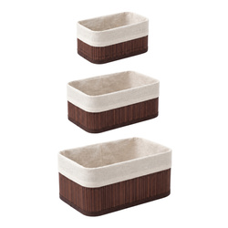 3 darab bambusz kosár textilbéléssel, 30 x 20 x 13 cm, fekete