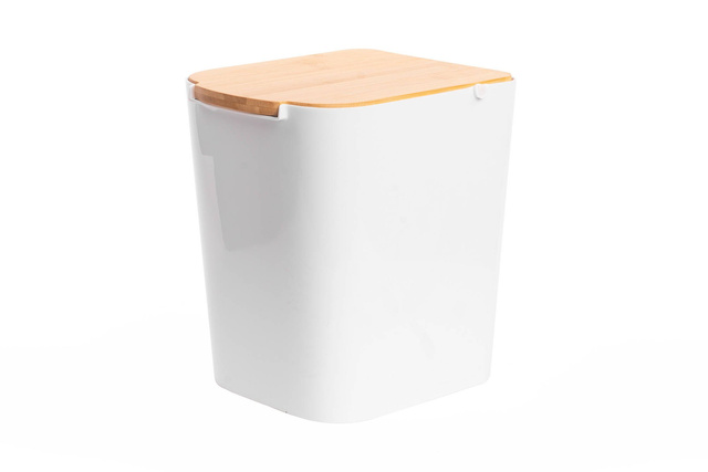 BAMBOU fürdőszobai kosár bambusz fedéllel, 5 L, fehér