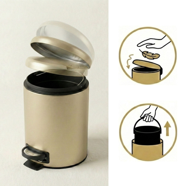 STEGE fürdőszobai kosár, lassan lecsukódó fedéllel, kihúzható tartály, 3 l, aranyszínű