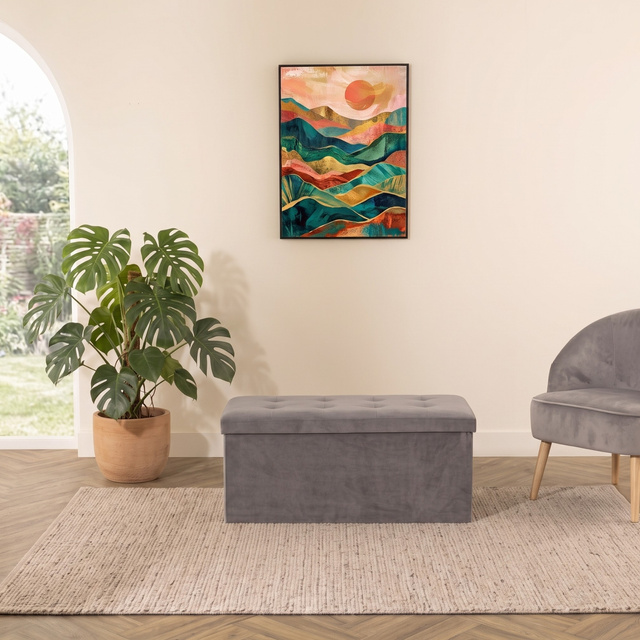Nagy puff tárolóval és ülőfelülettel, steppelt 76 x 38 x 38 cm, szürke