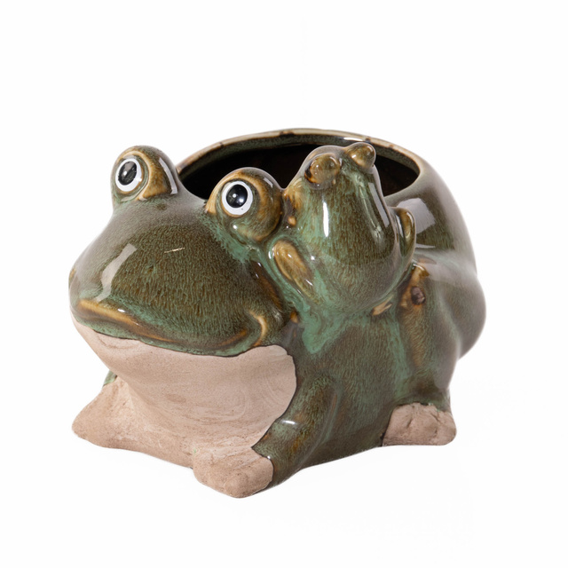 Porcelán virágcserép, béka, 15 x 11 cm