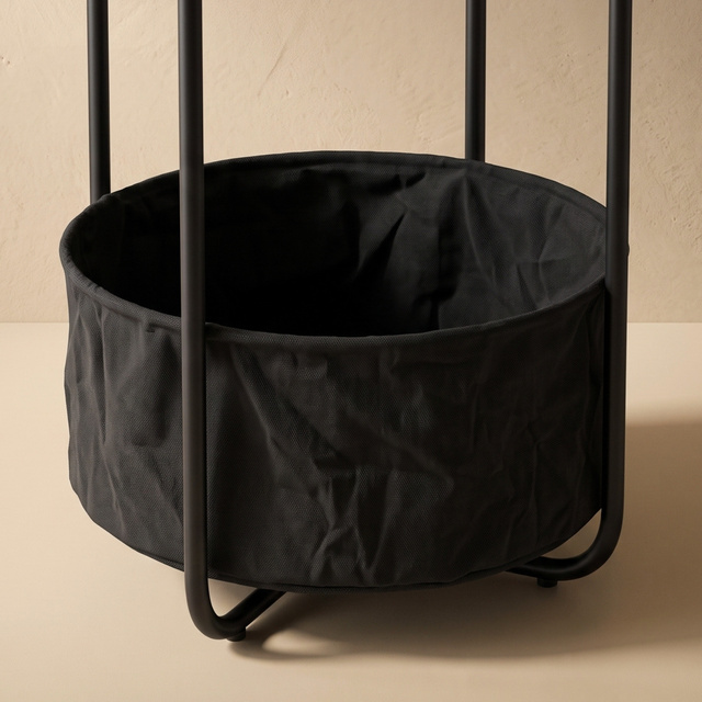Kerek segédasztal kosárral, Ø 45 cm × 50 cm, fekete
